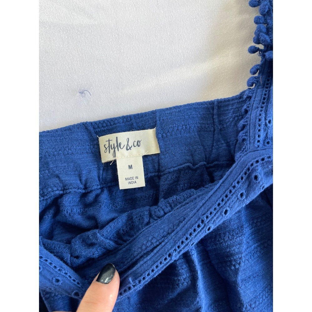 Style & Co Sky Dream Blue Ruffle Pom Pom Eyelet Tank Top Medium NEW - Picture 3 of 7
